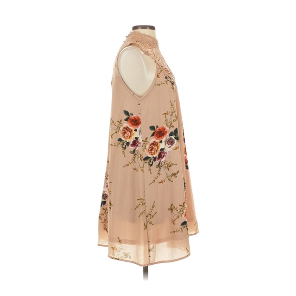 Peach/Nude Lace Neck Floral Mini Cocktail Dress Small - Picture 3 of 5